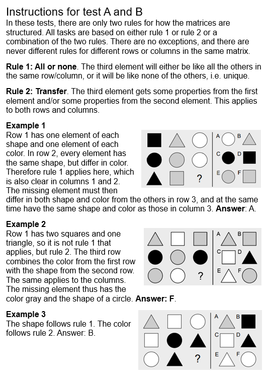 Read the instructions before you start the test.